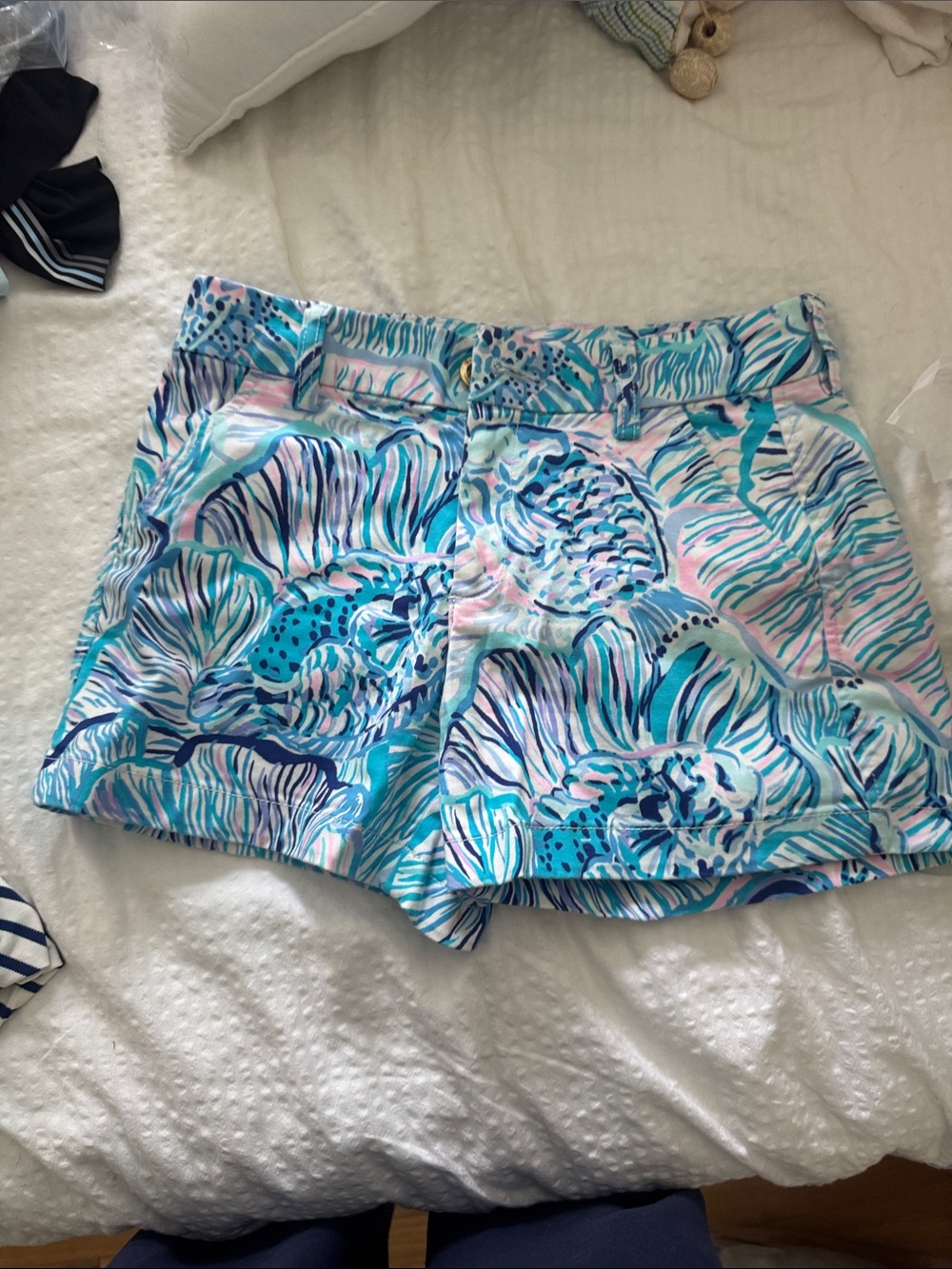 Lilly Pulitzer Aqua and Pink Floral Bermuda Shorts
